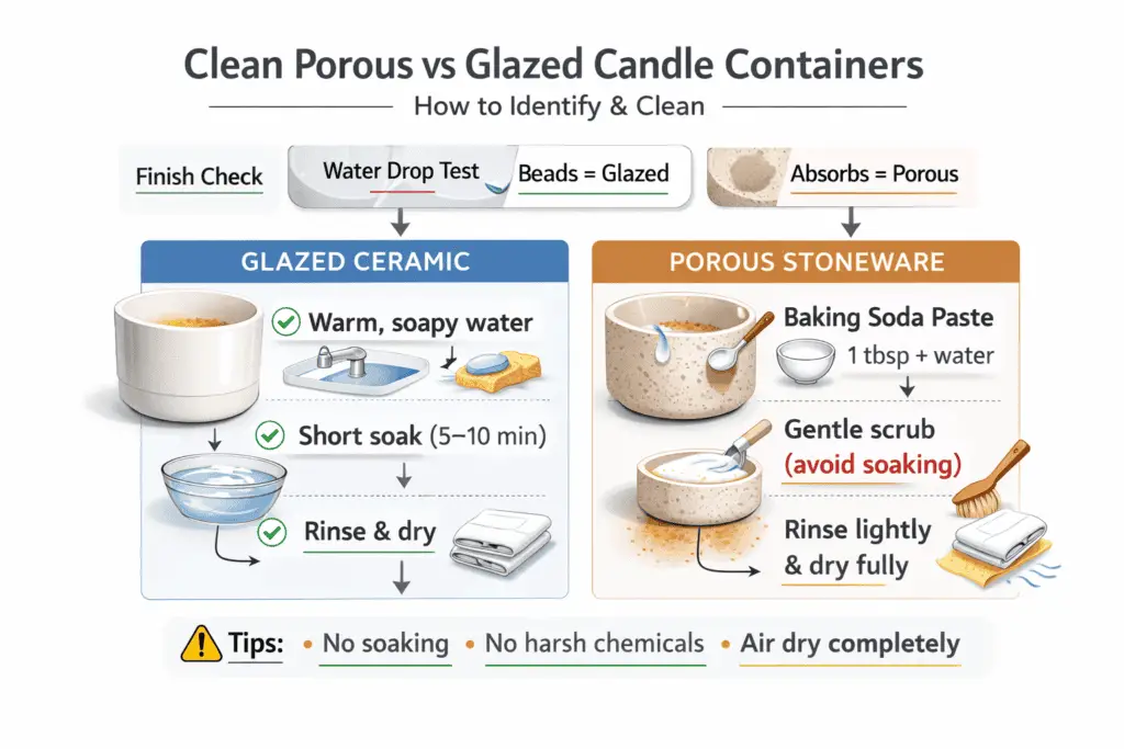 glazed and porous ceramic candle container cleaning guide