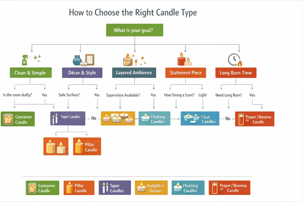 candle type selection path and room-condition checks