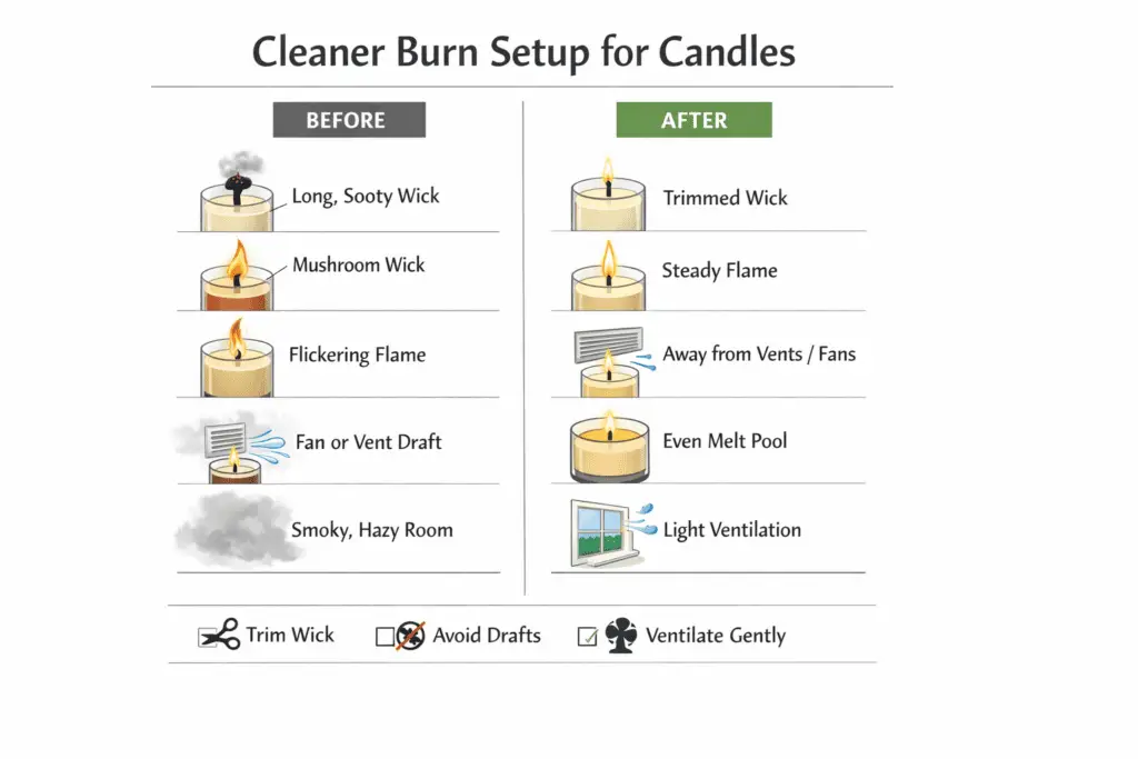 wick length and airflow checklist for cleaner candle burning