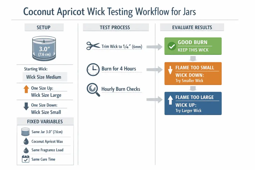 coconut apricot wick testing and jar-size workflow