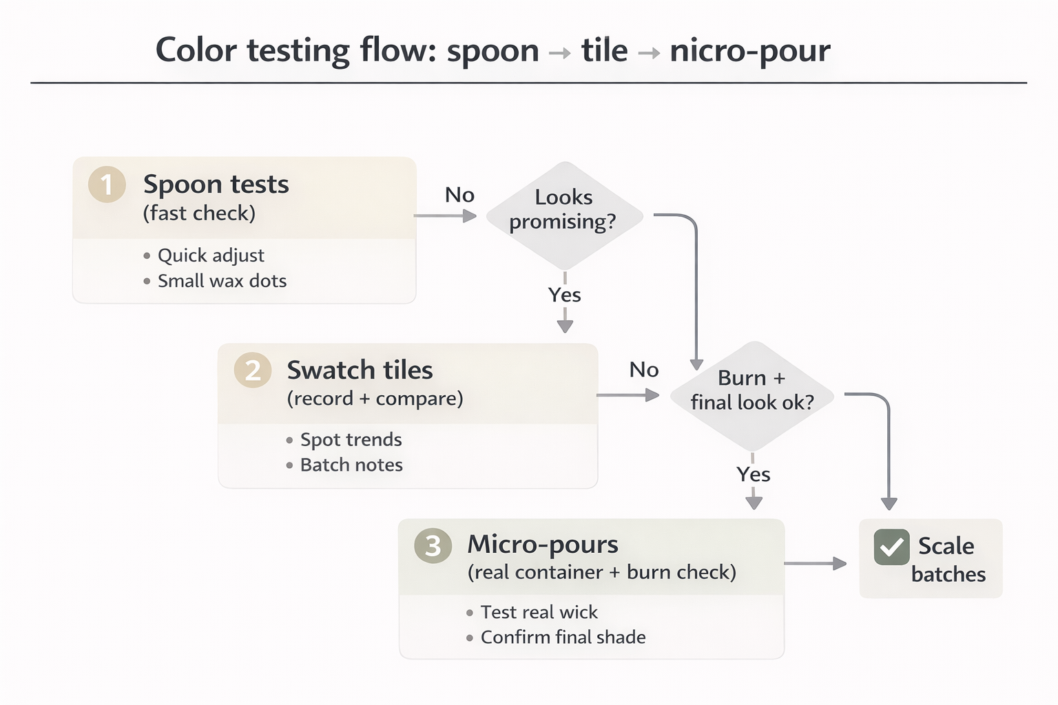 Candle colorants + Test Methods + spoon vs tile vs micro-pour flow