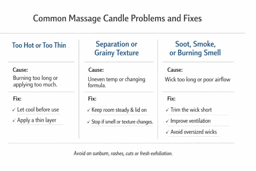 massage candle troubleshooting and fix matrix