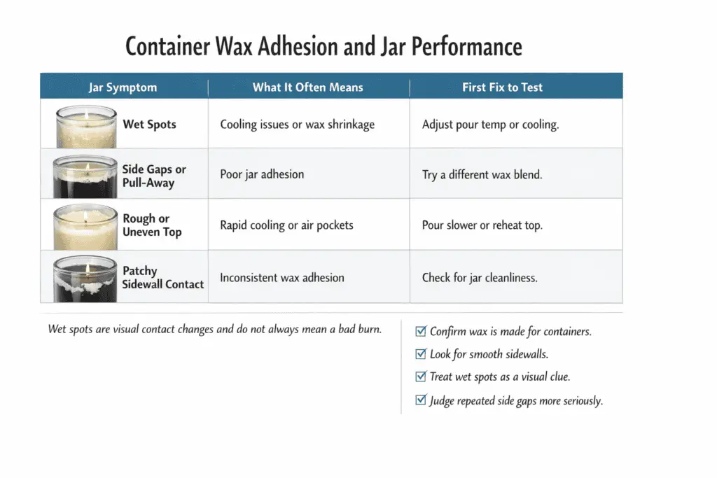 container wax adhesion and jar sidewall symptoms