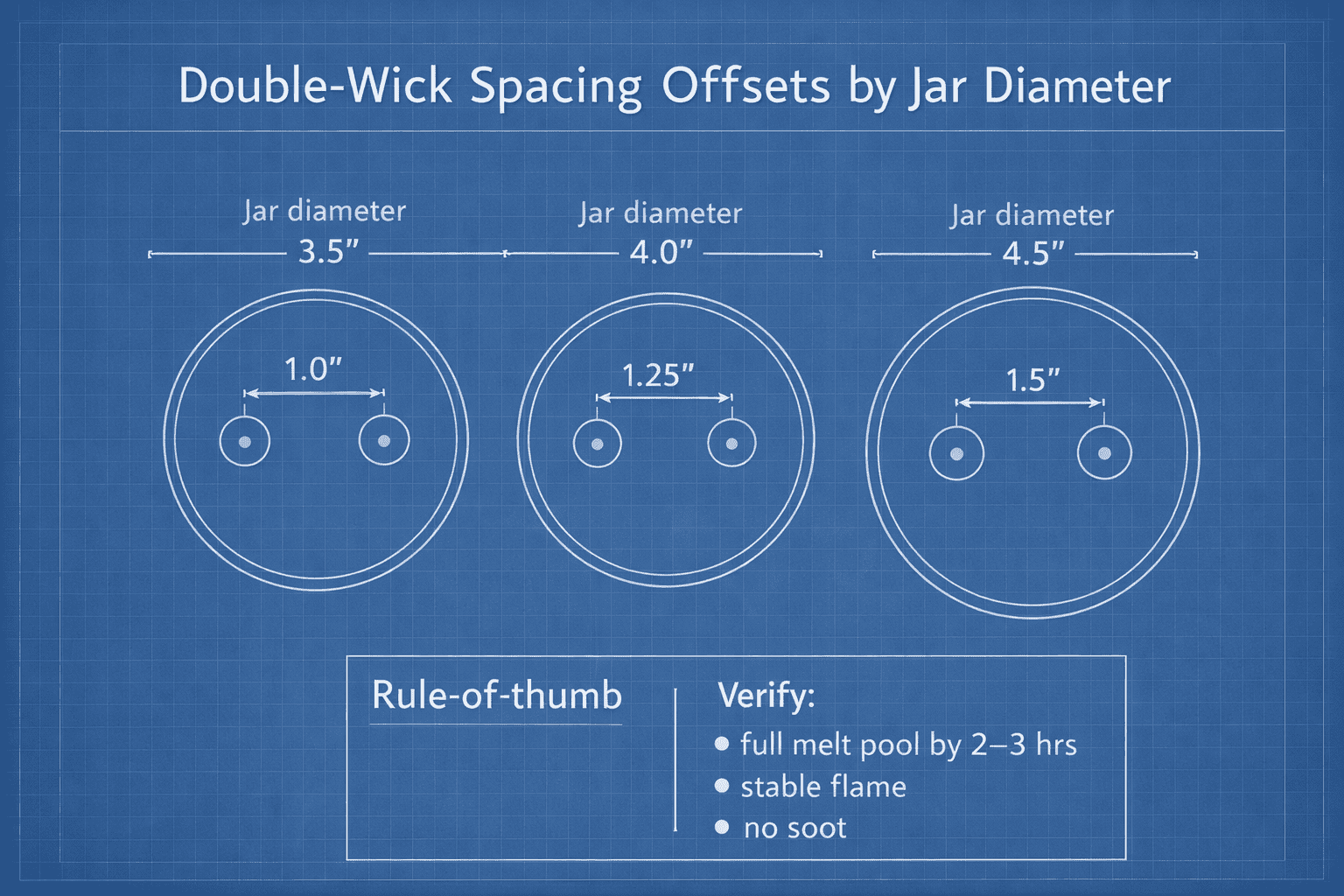 Multi-wick jar spacing diagram for wider candle containers.