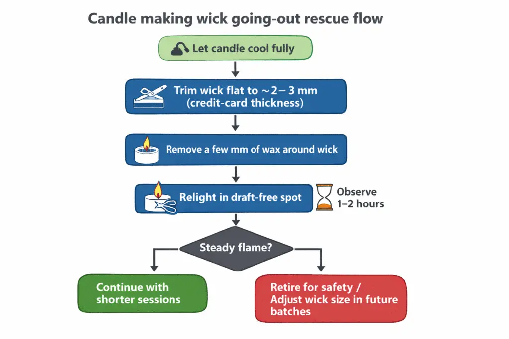 Candle making + Wick going out + Rescue flow steps