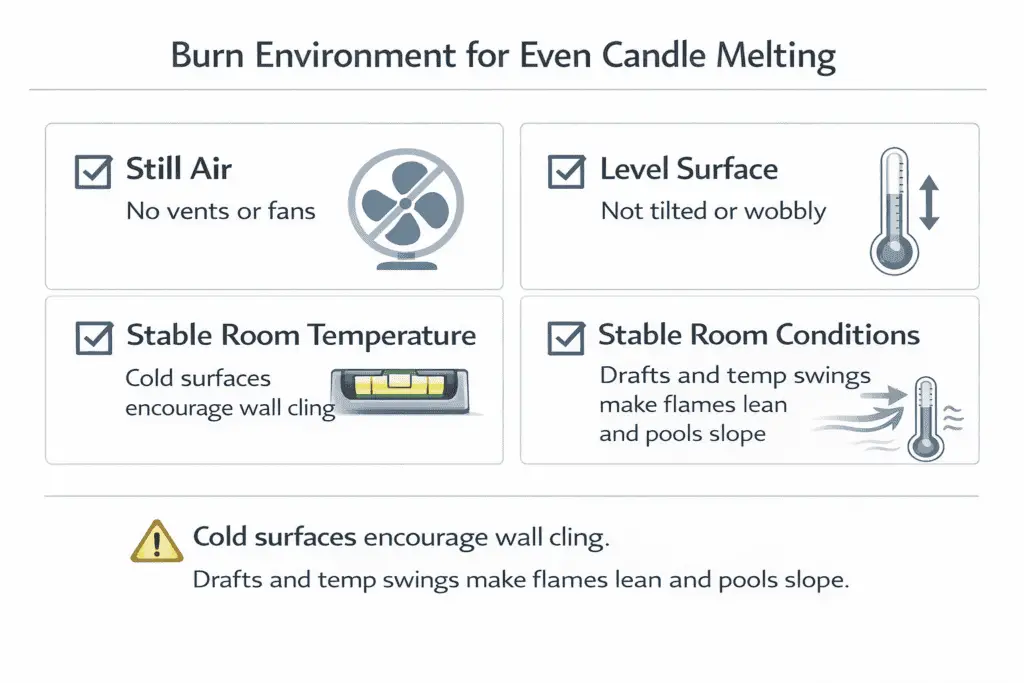 still air and level surface and stable room conditions