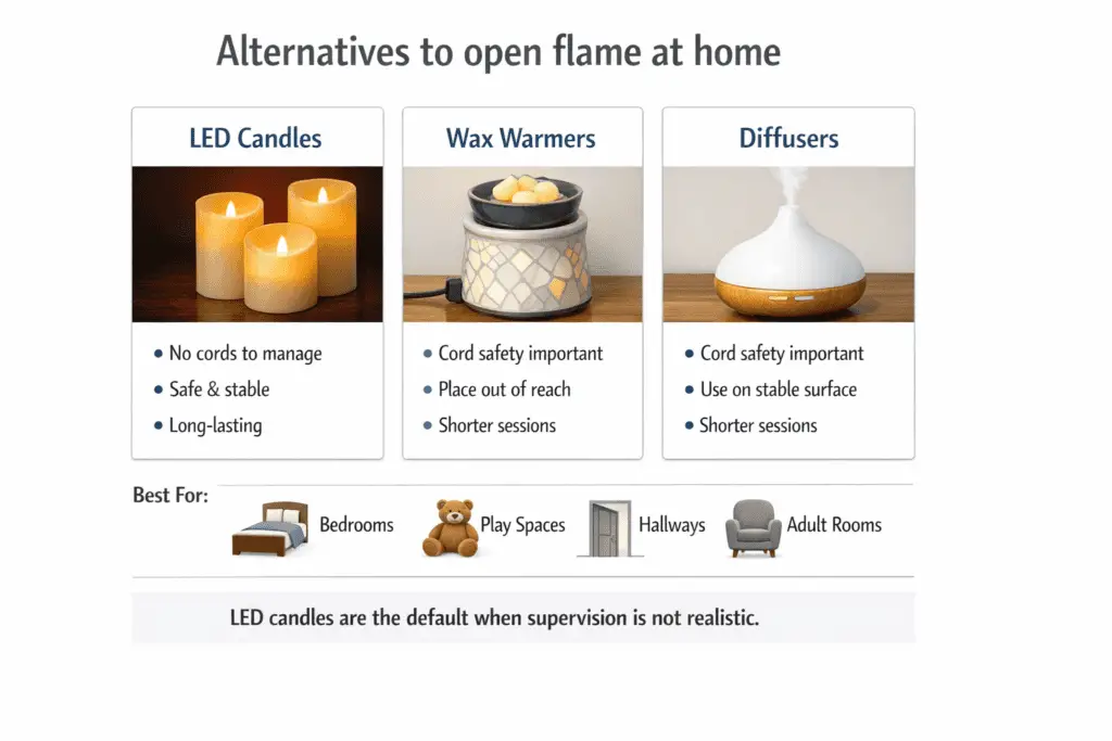 LED candles and wax warmers and diffusers safety options