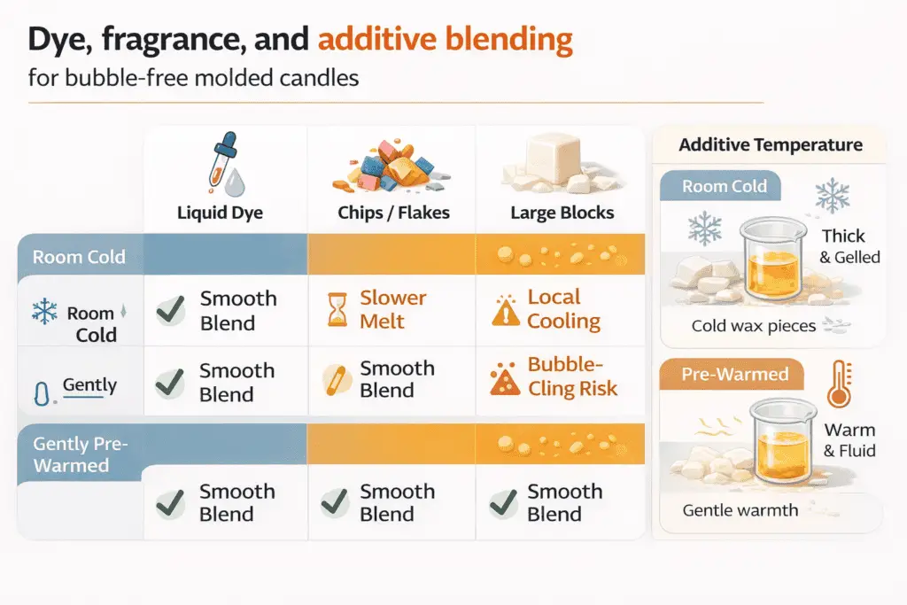 Candle making + additive blending stage + pre-warm comparison