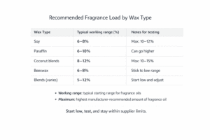 Candle making + Fragrance load + wax type range table