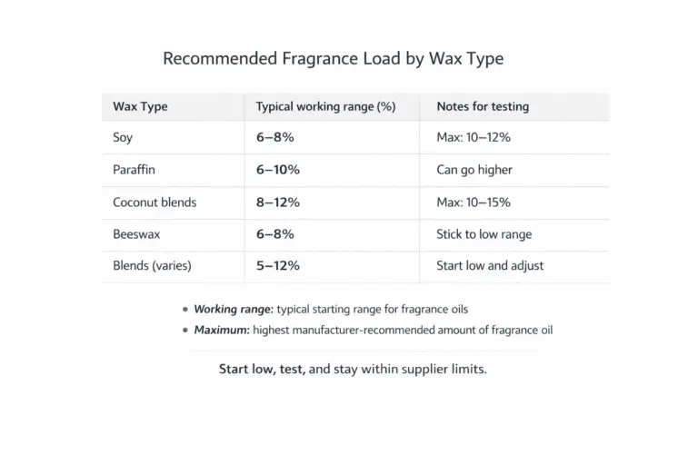 Candle making + Fragrance load + wax type range table