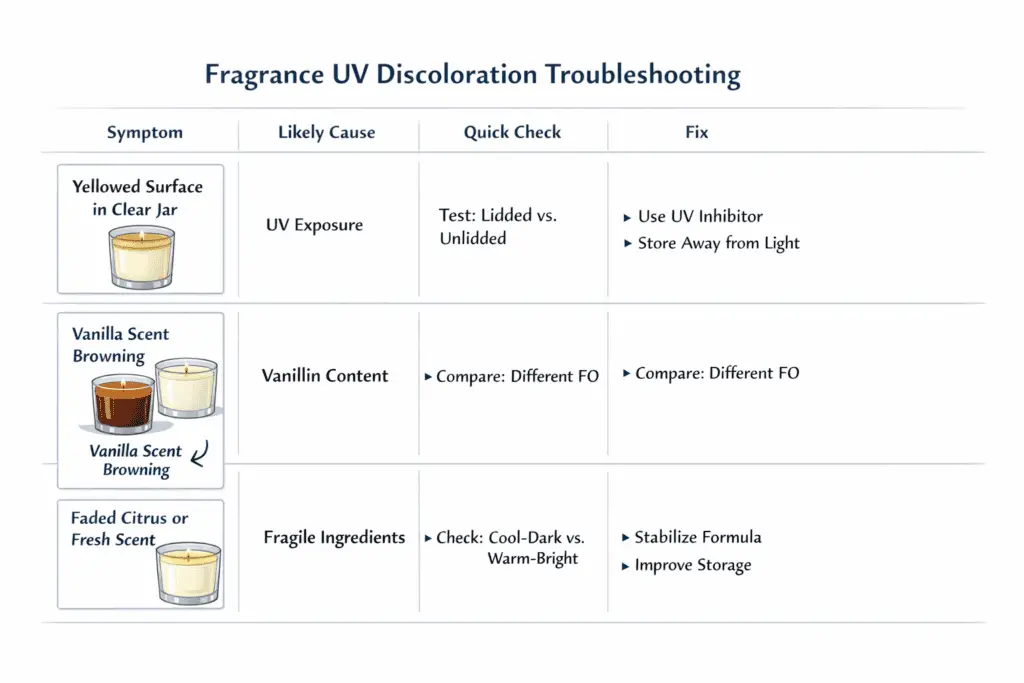 Fragrance discoloration symptoms and fix paths