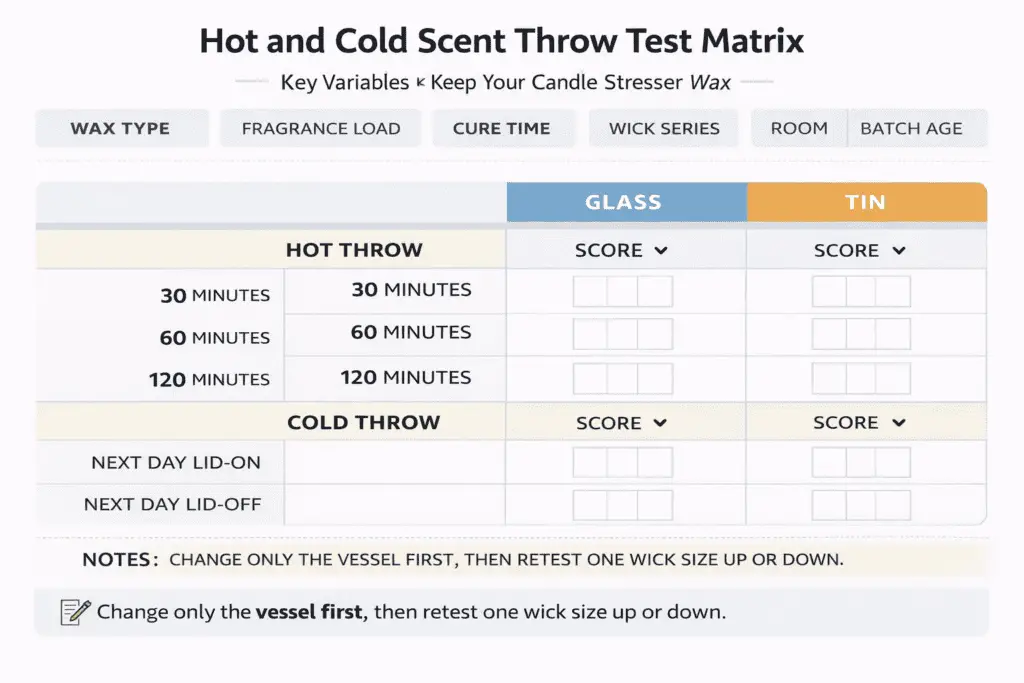 glass and tin scent throw test matrix