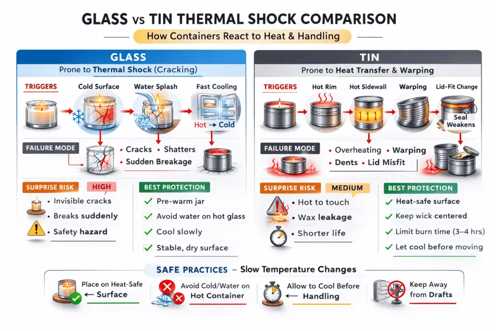glass thermal shock triggers and tin wall-heat behavior