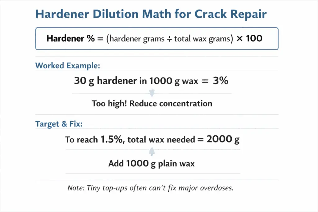 hardener dilution math and container crack correction workflow