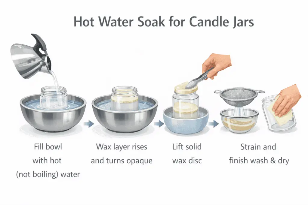candle jar and floating wax hot water soak