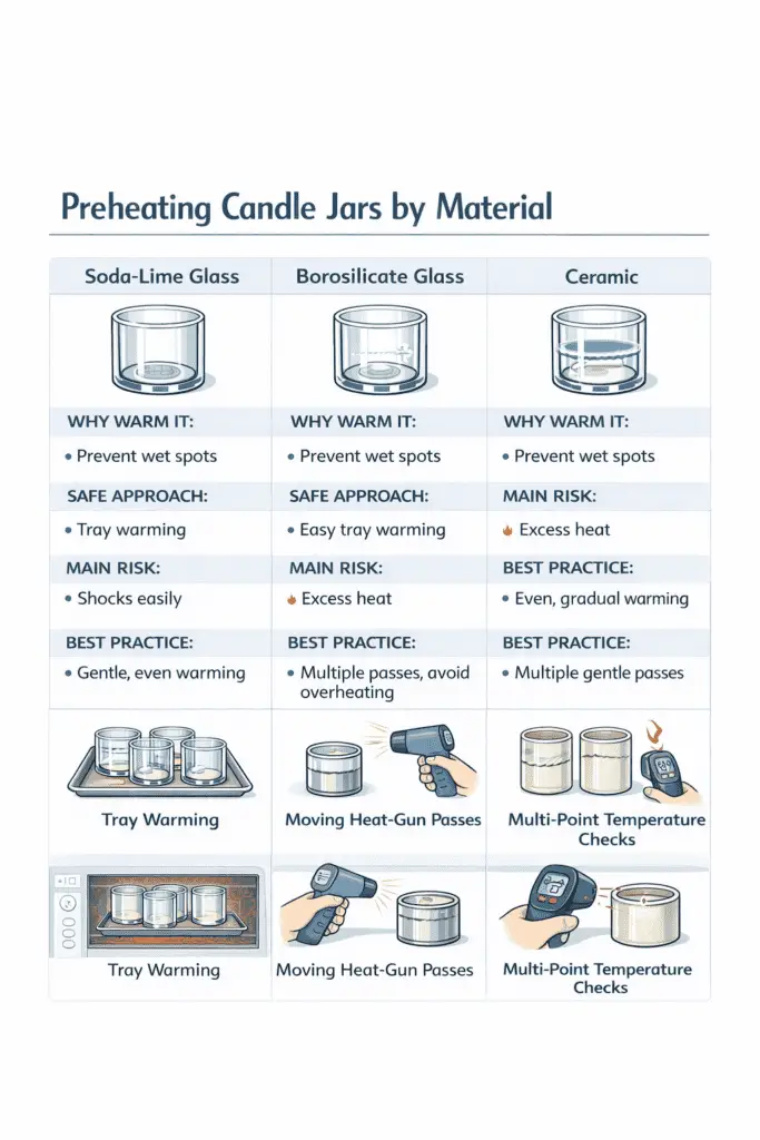 glass tin and ceramic jar preheating guide and even warmth checks