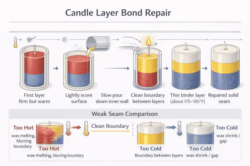 candle layer bonding and color bleed control