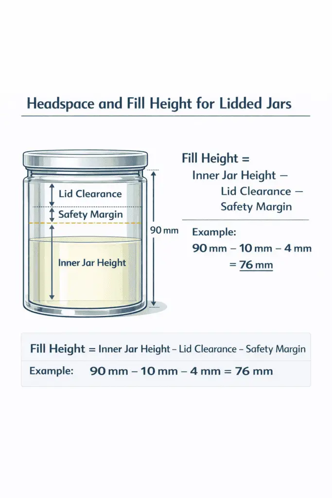 lidded candle jar headspace and fill height formula diagram