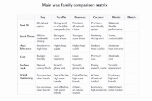 main candle wax families and performance and cost and brand fit matrix