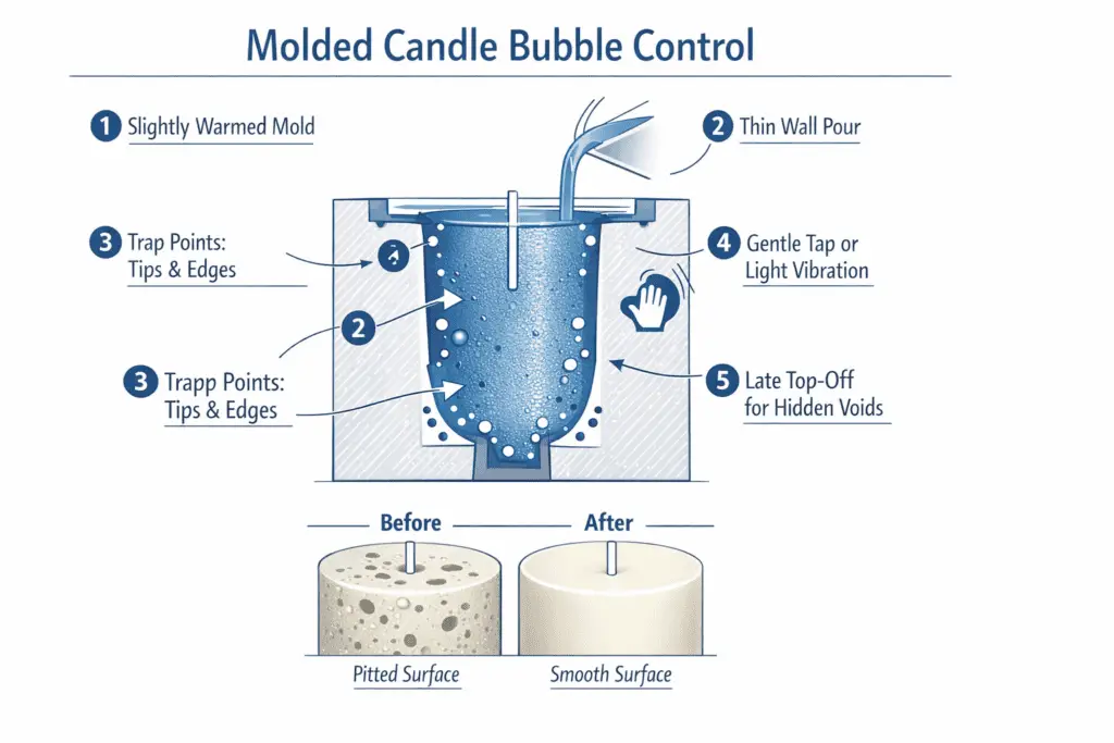 molded candle bubbles and low-turbulence pour