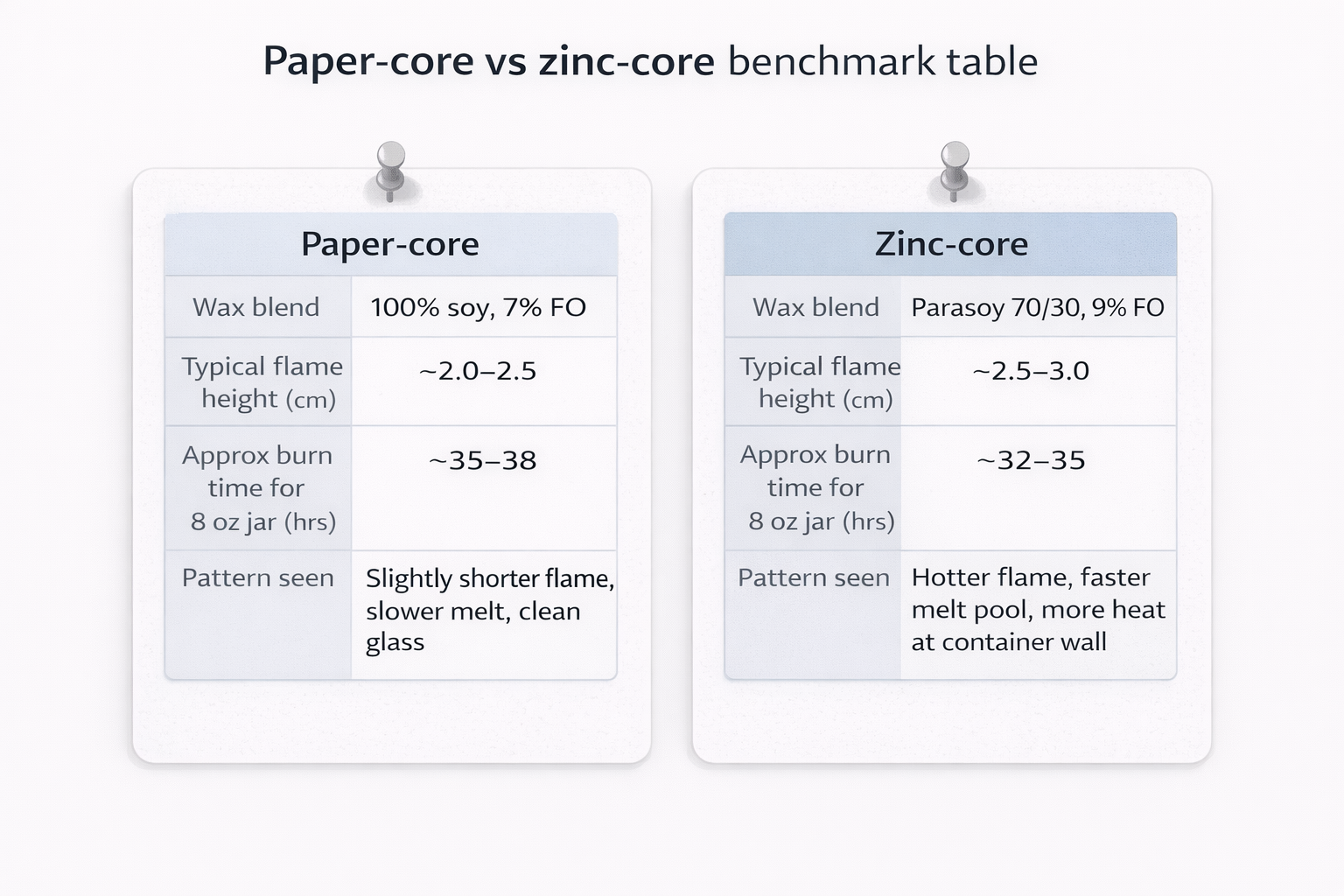 paper-core and zinc-core wick comparison graphic
