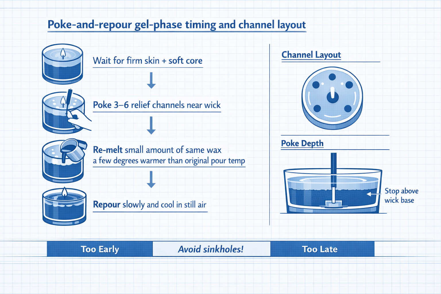Paraffin Candle (candle making) + Poke-and-Repour + Gel-Phase Timing