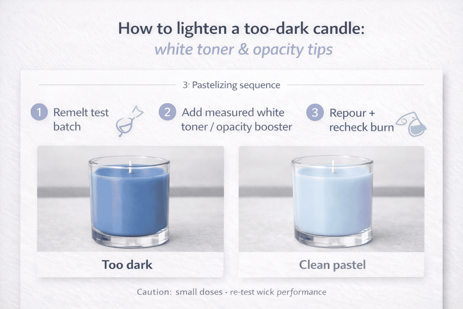 Candle swatches lightened step by step with white toner