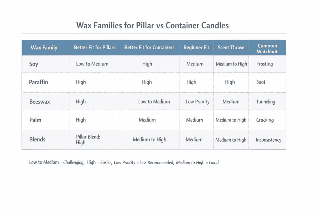 pillar and container wax families comparison