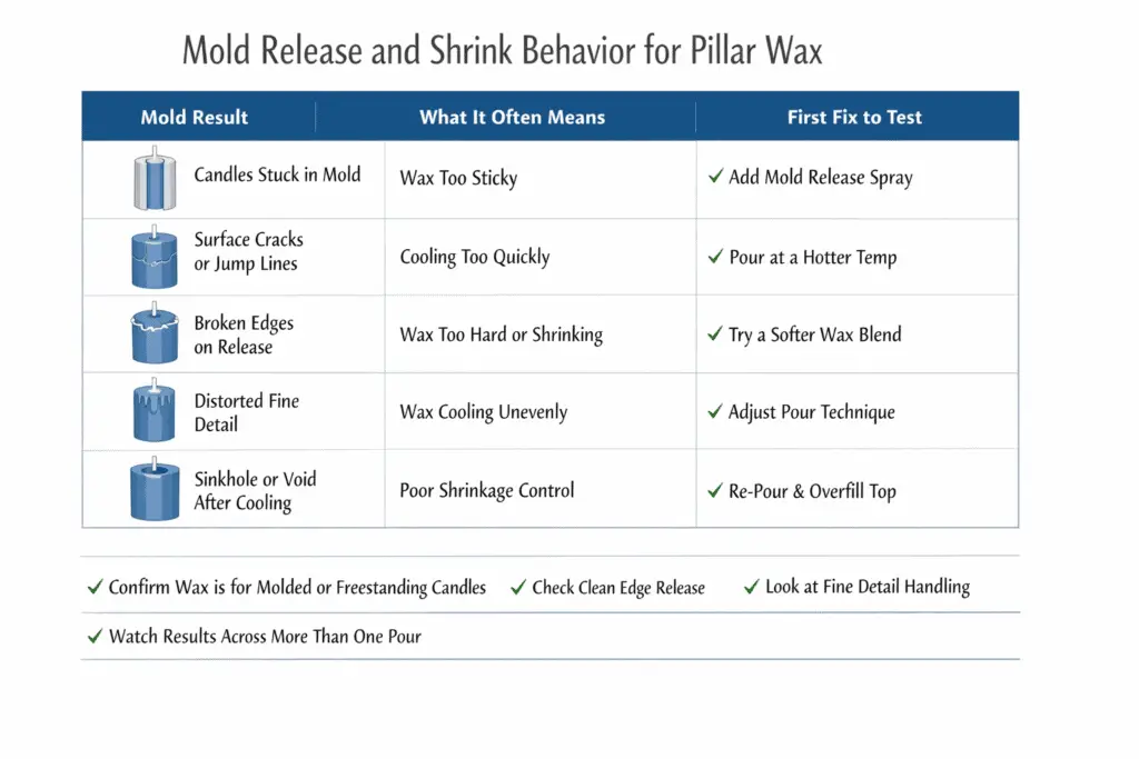 pillar mold release and shrink behavior fixes