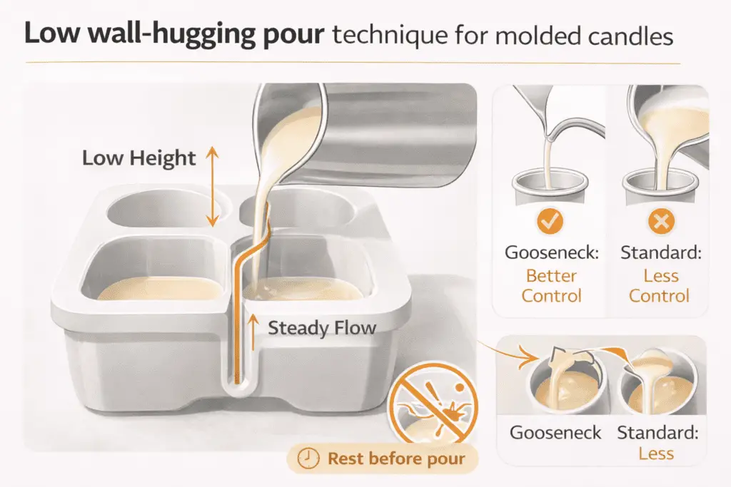 Candle pour + wall-hugging stream + low height