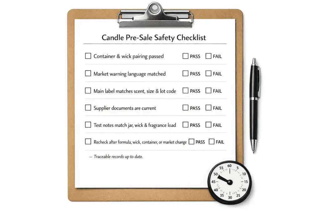 pre-sale candle checklist and traceability checks
