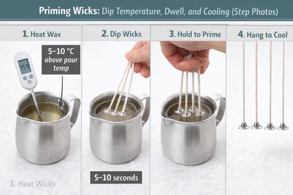 candle making priming and dip temperature and dwell