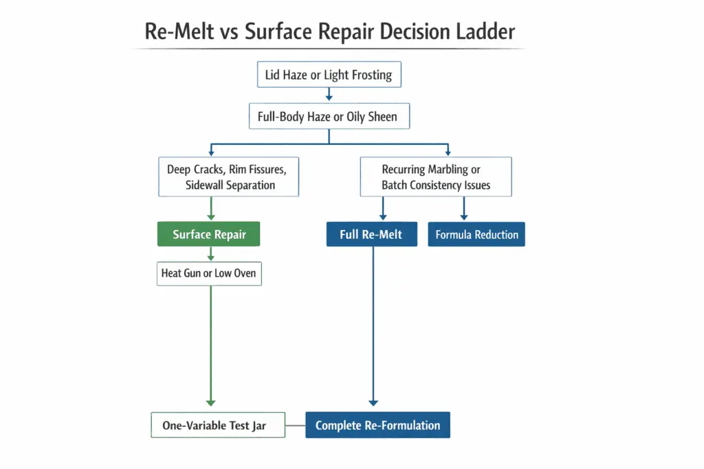 candle defect decision ladder and surface repair vs full re-melt choices