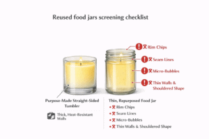 Candle making + Reused food jars + Rim chips and seam screening