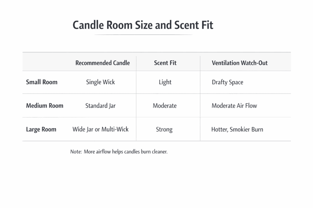 small medium and large room candle scent fit and ventilation notes