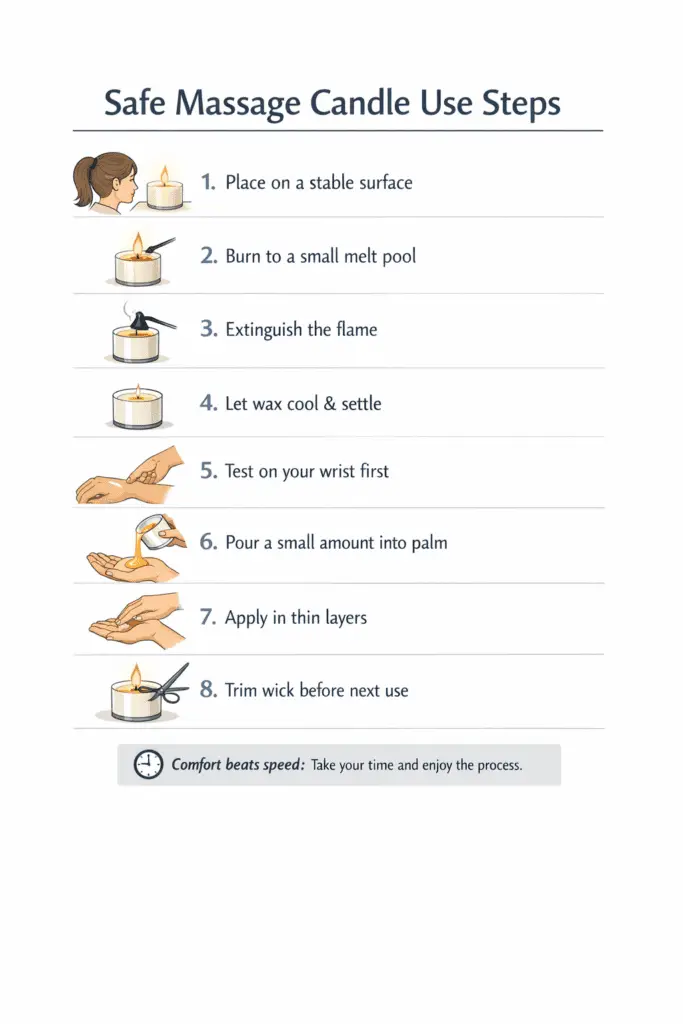 massage candle use steps and cooling test sequence