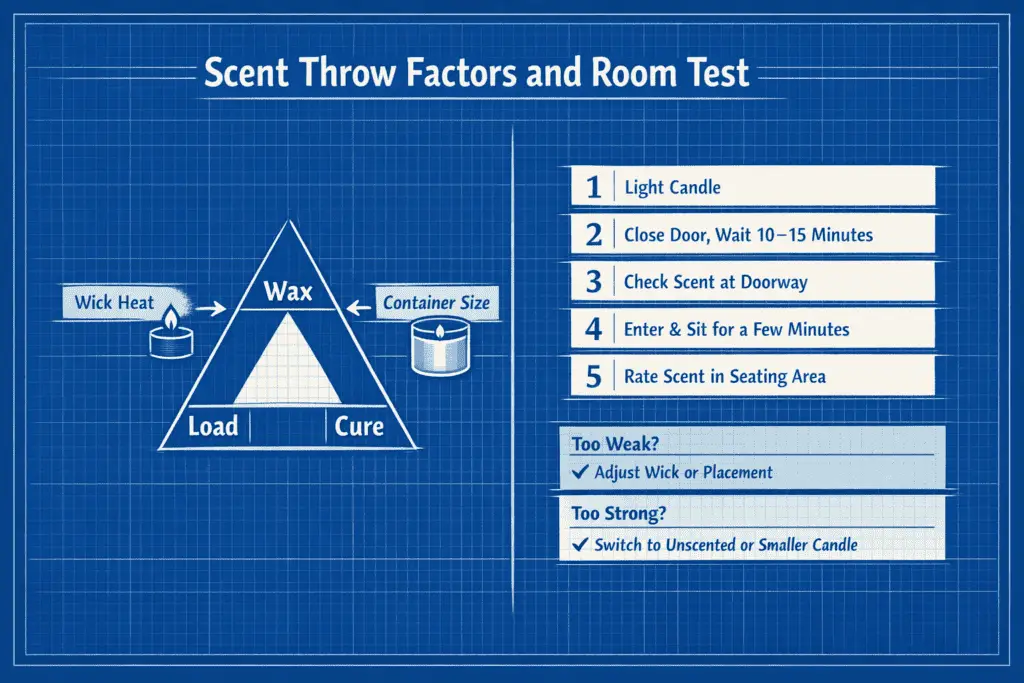 wax load and cure triangle with room scent throw test steps