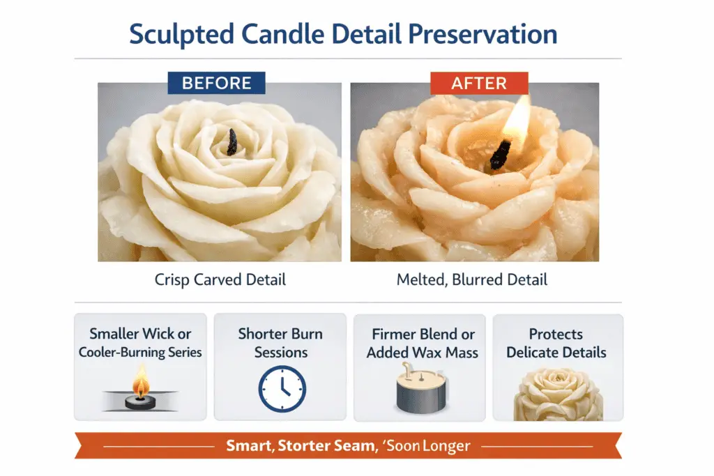 sculpted candle detail and cooler wick profile
