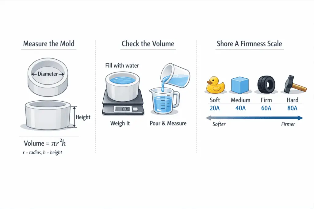 candle making silicone mold size selection and volume check before pouring