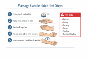 massage candle safety checklist and palm-first skin-use steps