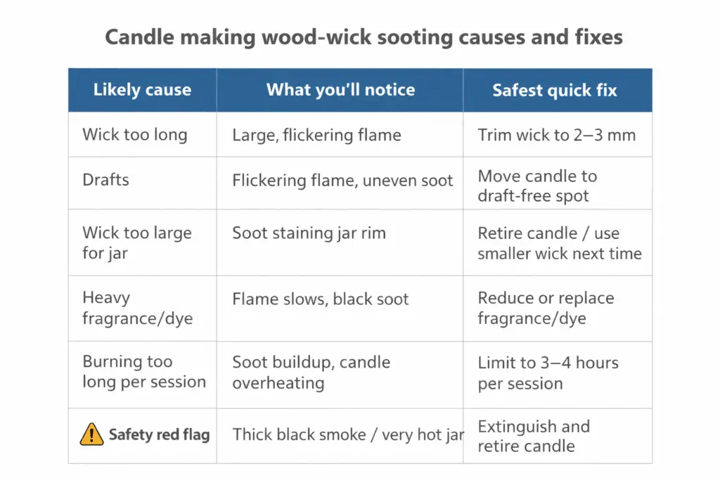 Candle making + Wood-wick sooting + Causes and quick fixes
