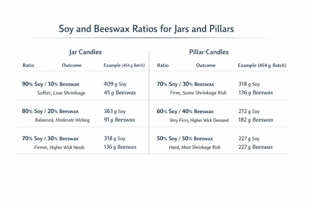 soy and beeswax ratio chart for jar and pillar candles