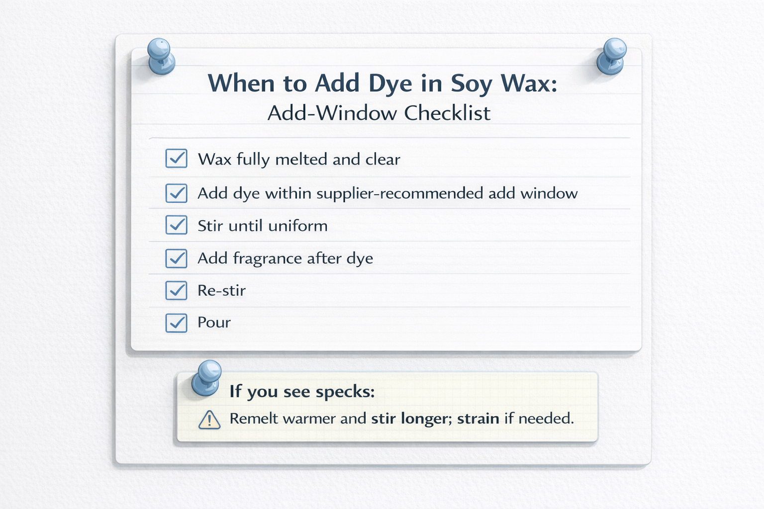 soy wax dye add window and stir sequence checklist