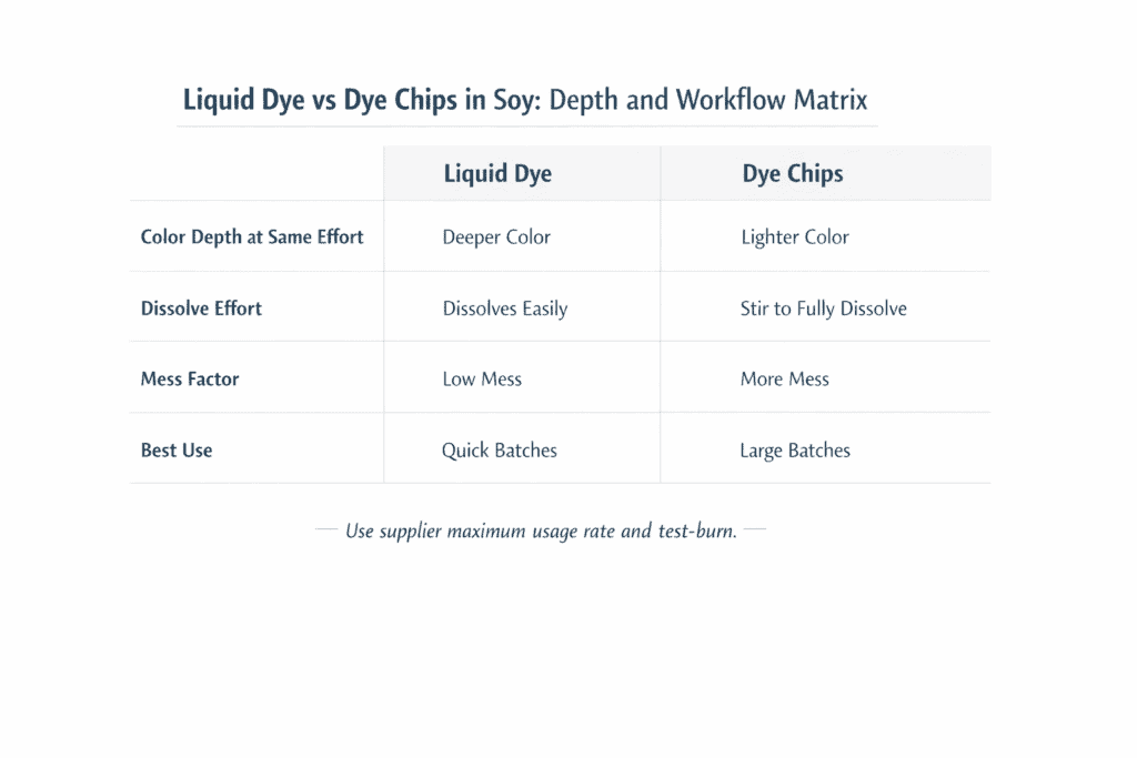 candle making liquid dye vs dye chips and color depth dissolve matrix