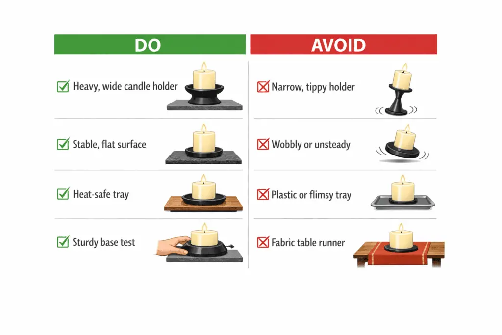heavy candle holder and heat-safe surface stability checklist