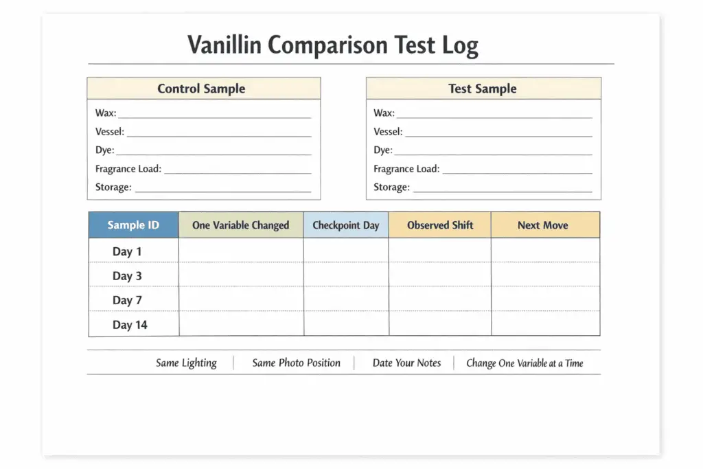 vanillin test log and cure checkpoints