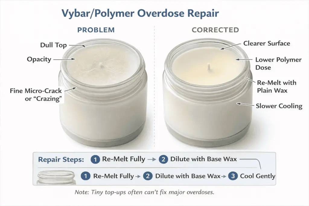 vybar overdose haze and micro-crack repair with lower-dose reblend