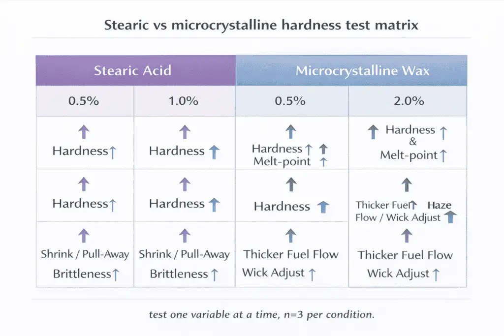 stearic and microcrystalline percentages and hardness change