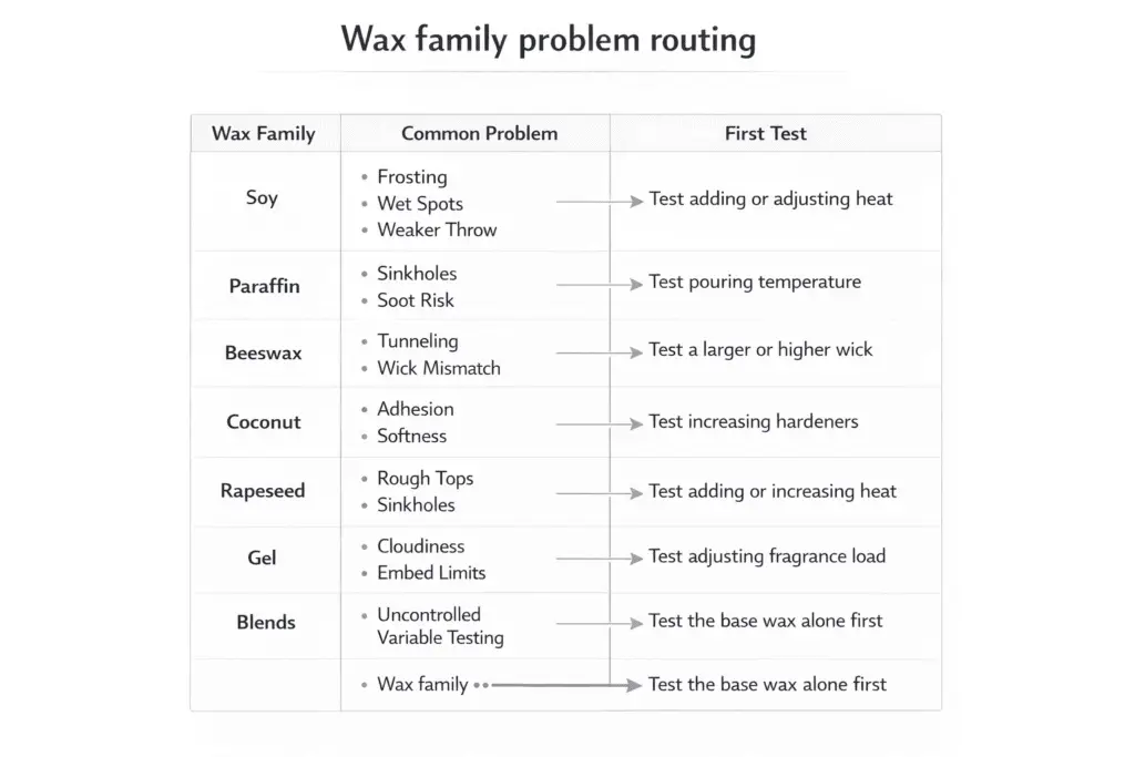 candle wax families and common problems and first test routing