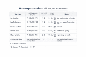 Candle making + wax temperature chart + add mix pour windows